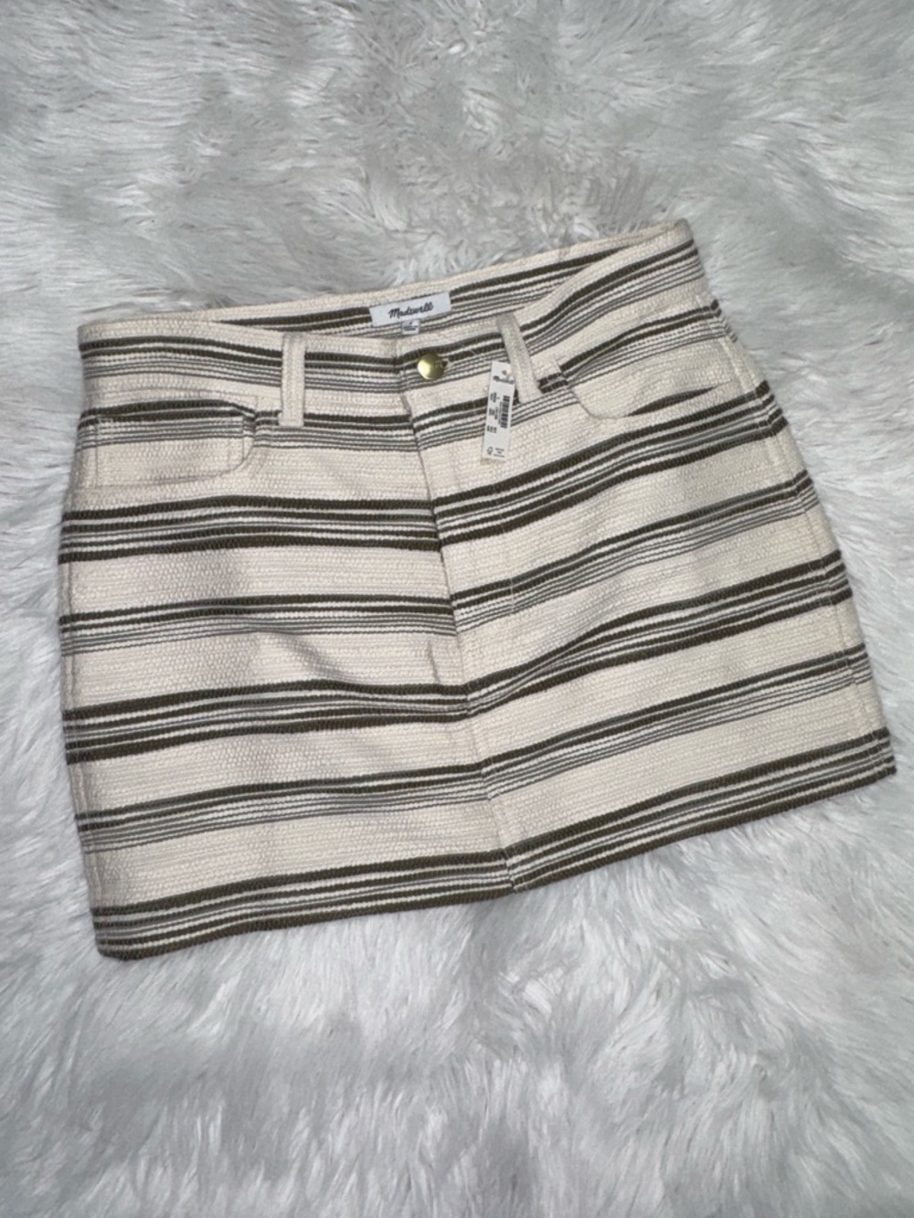 Madewell Cream and Olive Striped Mini Skirt
